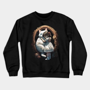 Anime Dream: Girl Embracing a Cat in Enchanting Portal Crewneck Sweatshirt